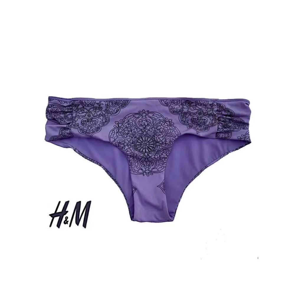 H&M Purple and Black Floral Bikini Hipster Bottoms